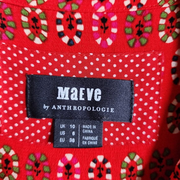 Maeve Anthropologie Red Daisy Midi Shirtdress US 6 - Picture 10 of 15